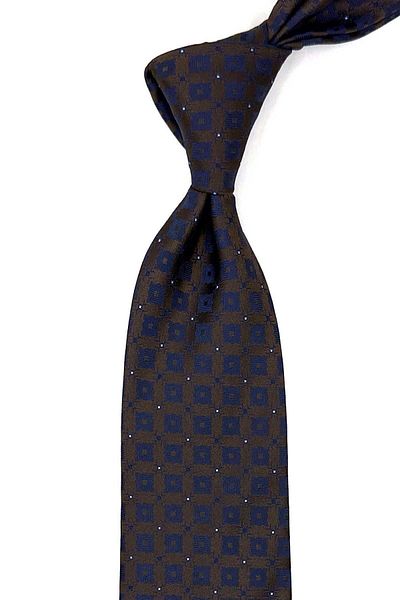 Kravatkolik KK12575 Model - Brown Motif Patterned Classic Necktie with Handkerchief