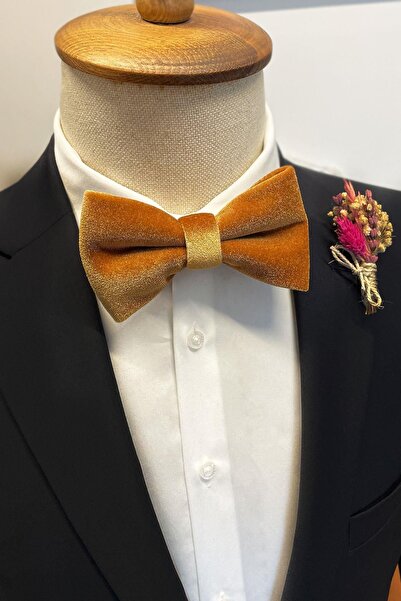 Kravatkolik Mustard Velvet Plain Bow Tie P1705