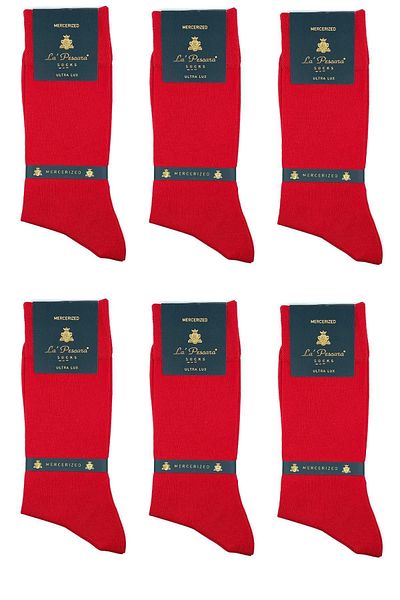 La Pescara La'pescara Ultra Luxury 6-Piece Red Mercerized Men's Classic Socks Set Cr