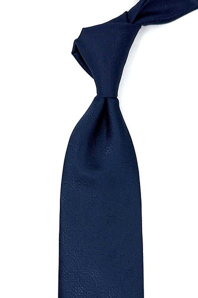 Kravatkolik Patterned Navy Blue Motif Classic Necktie with Handkerchief - KK12545