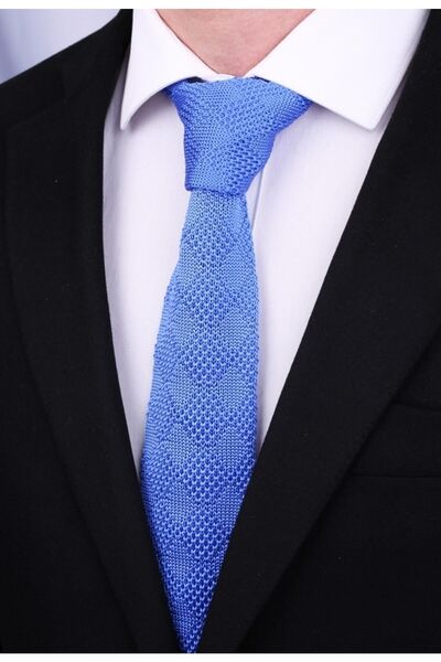 La Pescara Plain Blue Knit Tie 8103