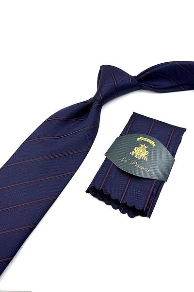 Kravatkolik Plum Striped Tie with Handkerchief - KK12531