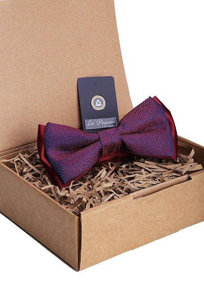 Kravatkolik Claret Red - Blue Sand Pattern Bow Tie P1369
