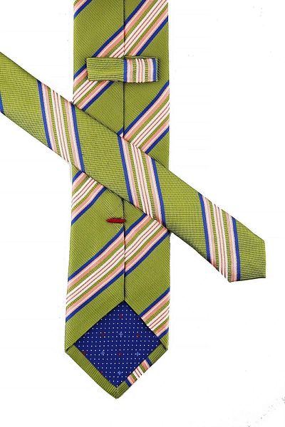 Kravatkolik Men's Siani Style Green Line Pattern Italian Silk Tie Ik805