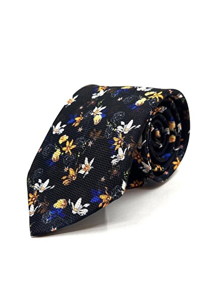 La Pescara Черна кърпичка с флорален мотив Класическа вратовръзка KK11785