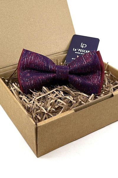 Kravatkolik Claret Red - Navy Blue Shawl Pattern Bow Tie P1742