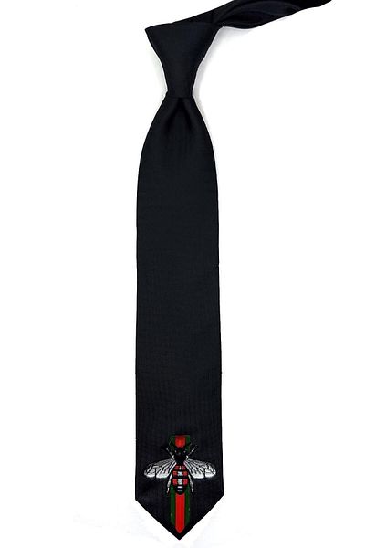 La Pescara Black Plain Fly Emblem Printed Tie Kk11696
