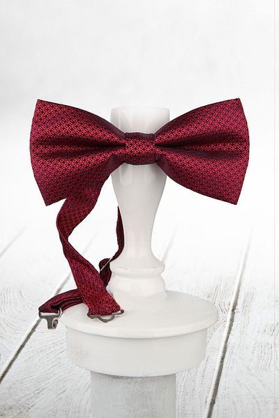 Kravatkolik Men's Red Self Pattern Bow Tie P828