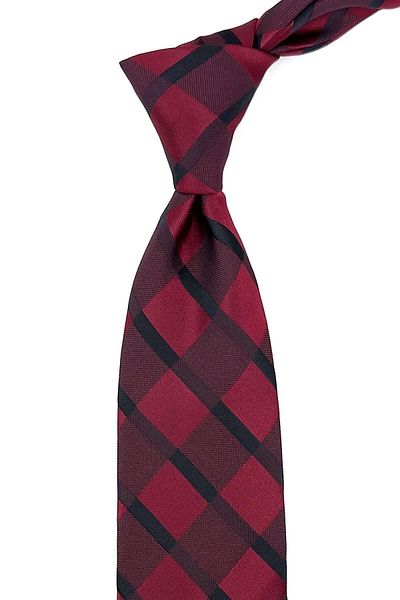 Kravatkolik Claret Red Plaid Pattern Classic Tie with Handkerchief Kk11170