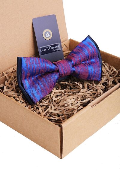 Kravatkolik Men's Blue Motif Pattern Bow Tie P993