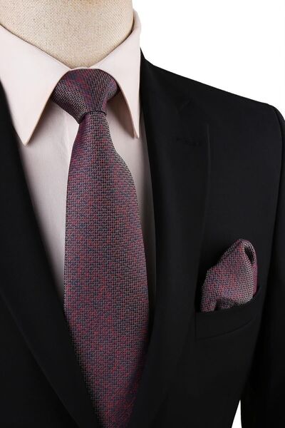 Kravatkolik Gray Red Dot Pattern Classic Tie with Handkerchief Kk10727