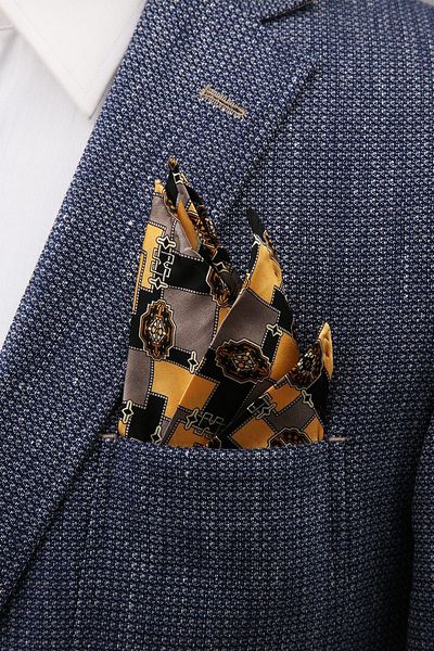 La Pescara Men's Yellow - Black Motif Printed Silk Handkerchief SPS321 KRVT8690002221697