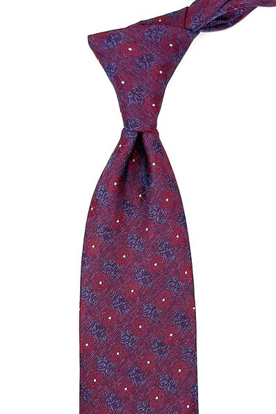Kravatkolik Claret Red - Blue Motif Pattern Classic Tie with Handkerchief Kk11186