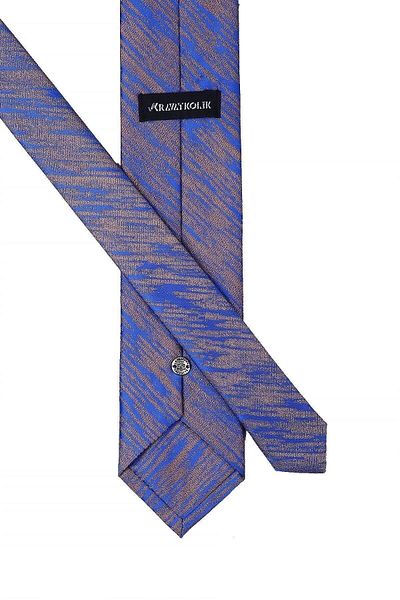 Kravatkolik Classic Tie with Blue Motif Pattern Handkerchief Kk10519