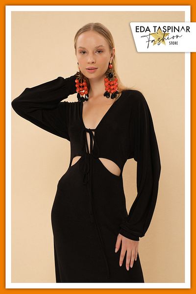 Eda Taşpınar Cut-Out Detailed Flowing Dress TEKS-00038