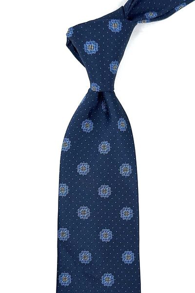 Kravatkolik Classic Navy Blue Motif Patterned Handkerchief Tie - KK12307