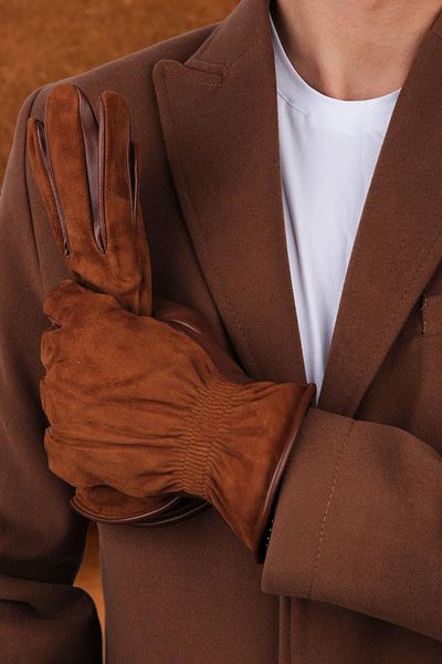 Kravatkolik Brown Men's Leather - Suede Gloves El17