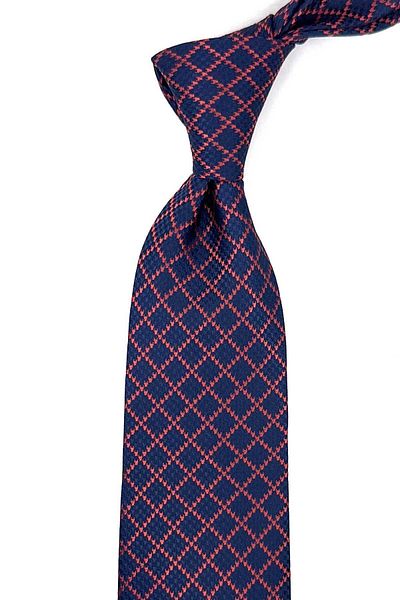 Kravatkolik Navy Blue Square Pattern Classic Tie with Handkerchief KK12304