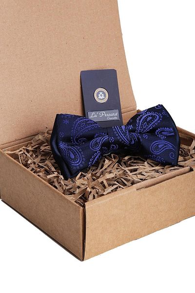 Kravatkolik Navy Blue Shawl Pattern Bow Tie P1247