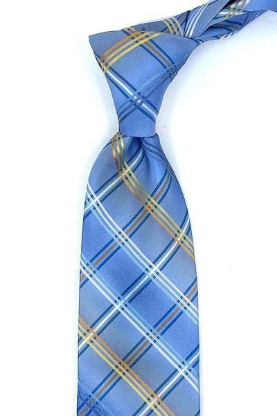 Kravatkolik Terraglione Style Blue Plaid Pattern Italian Silk Tie Ik1345