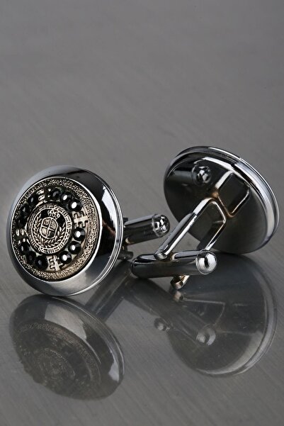 Kravatkolik Erkek Gümüş Renk Siyah Taşlı Kol Düğmesi Kd1217