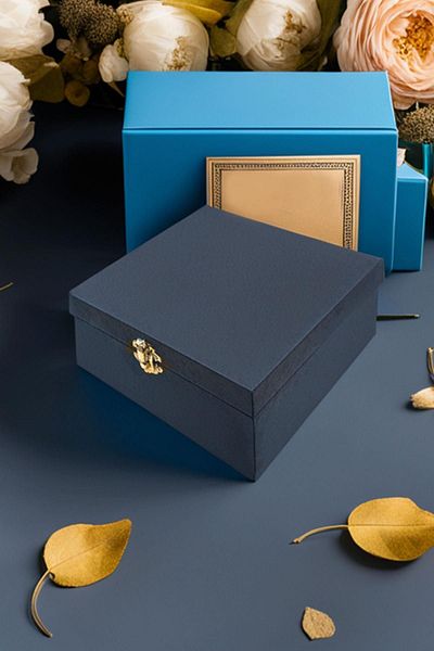 Kravatkolik Navy Blue Men's Gift Box - Tie Cufflink Tie Clip KMK17