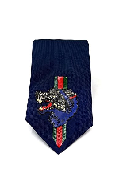 La Pescara Navy Blue Plain Wolf Emblem Printed Tie Kk11703