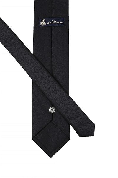 Kravatkolik Black Classic Tie with Self Pattern Handkerchief Kk10687