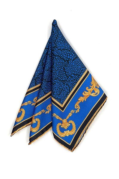 Kravatkolik Dark Blue - Yellow Motif Pattern Men's Pocket Handkerchief SPS575-84