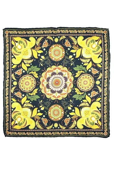 Kravatkolik Navy Blue - Yellow Hand Stitched Italian Wool Pocket Handkerchief WL12