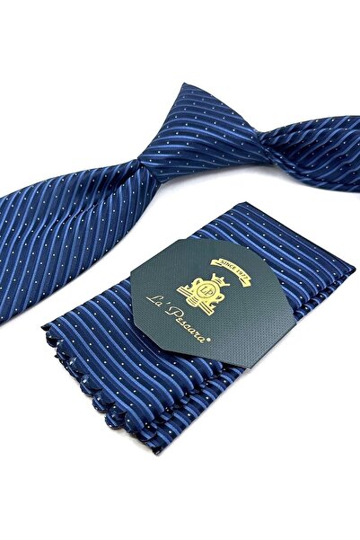La Pescara Κλασική γραβάτα με μοτίβο μπλε ναυτικό με μαντήλι KK11902