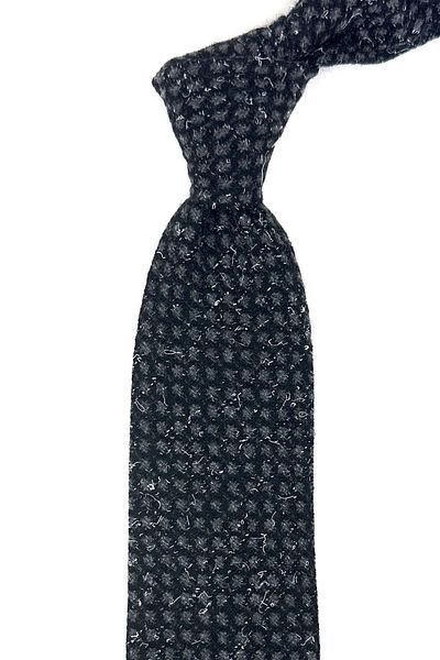 Kravatkolik Black - Smoked Polka Dot Pattern Classic Wool Tie with Handkerchief KK12128