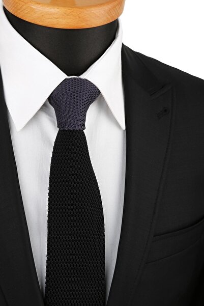 La Pescara Men's Black - Smoked Plain Knit Tie Knitted 8278 KRVT8690002221430