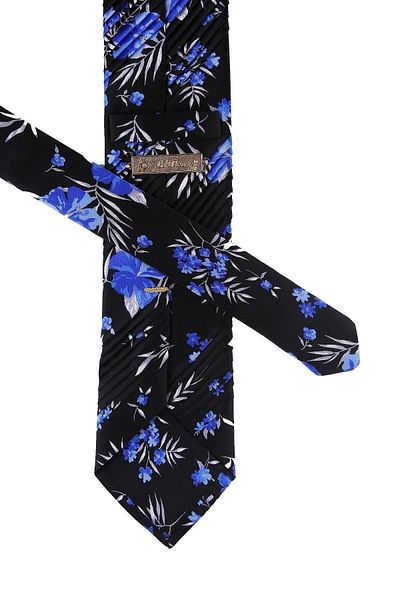Kravatkolik Black Motif Pattern Pleated Silk Tie Est156