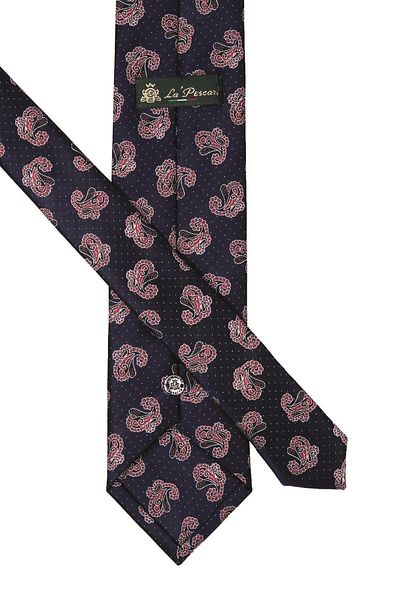 Kravatkolik Men's Navy Blue Shawl Pattern Classic Necktie with Handkerchief Kk9863
