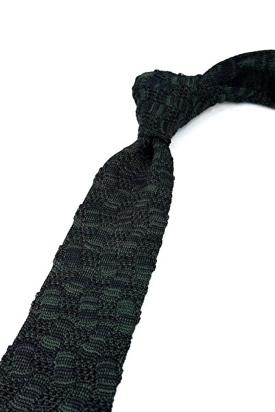 La Pescara Black - Green Motif Pattern Knitted Tie KIR8360