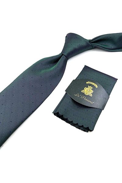 Kravatkolik Green Dot Patterned Classic Tie with Handkerchief - KK12665