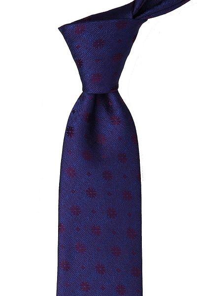 Kravatkolik Plum - Navy Blue Flower Pattern Classic Necktie with Handkerchief Kk9484