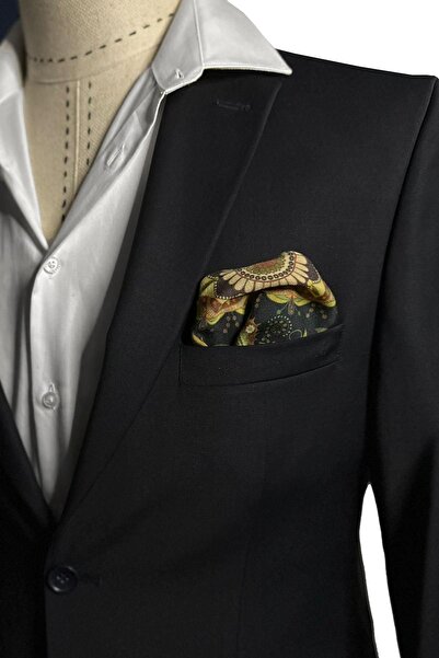 Kravatkolik Navy Blue - Yellow Hand Stitched Italian Wool Pocket Handkerchief WL12