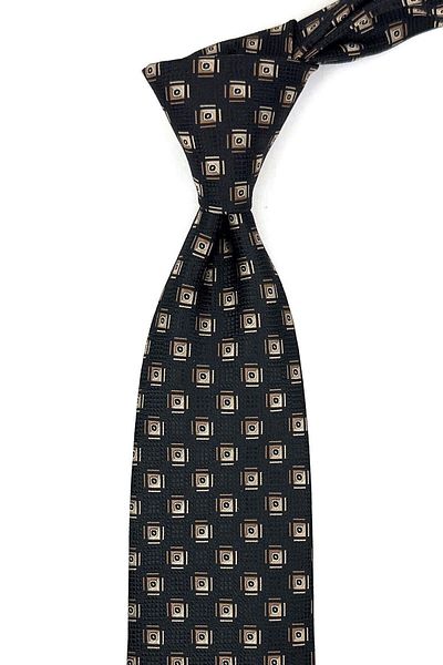 Kravatkolik Black Motif Pattern Classic Tie with Handkerchief Kk11058