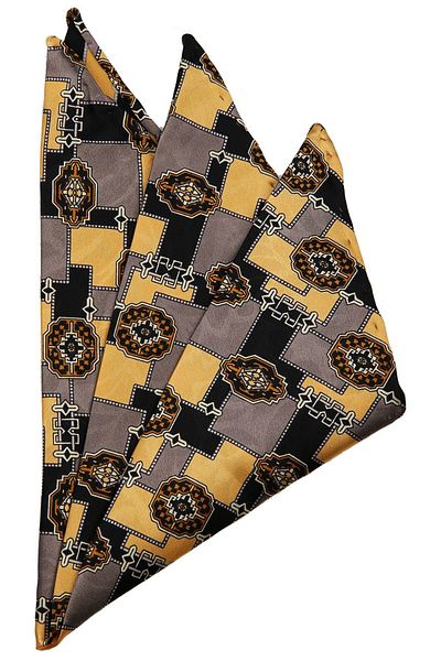 La Pescara Men's Yellow - Black Motif Printed Silk Handkerchief SPS321 KRVT8690002221697