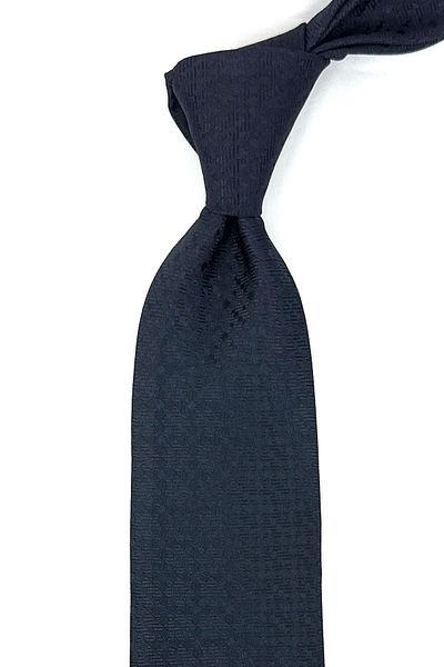 Kravatkolik Navy Blue - Black Motif Pattern Classic Necktie with Handkerchief KK12015