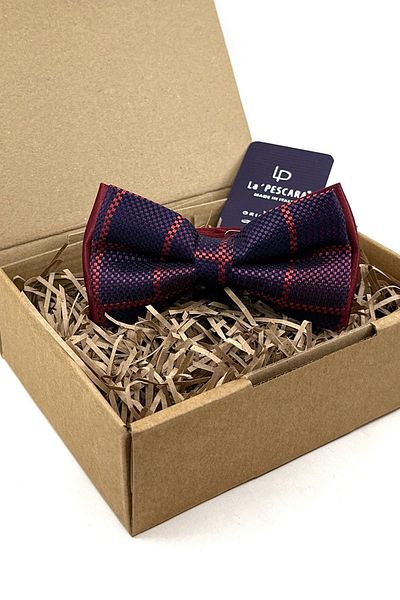 Kravatkolik Navy Blue - Claret Red Plaid Pattern Bow Tie P1772