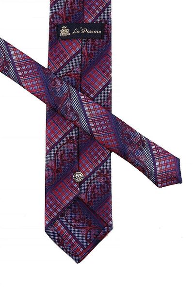 Kravatkolik Blue - Red Motif Pattern Classic Tie with Handkerchief Kk10803