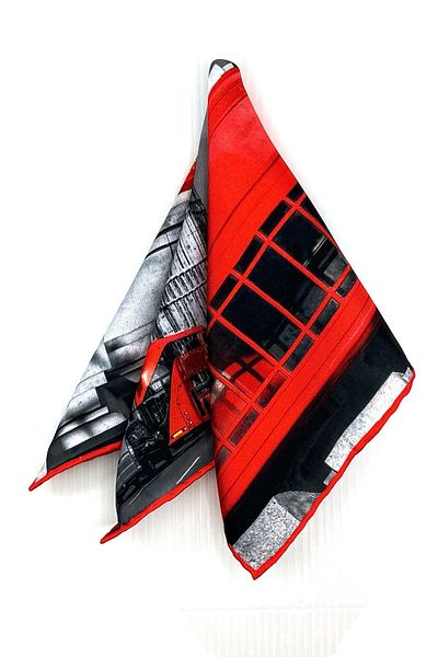 Kravatkolik Red - Smoked Phone Booth Motif Men's Pocket Handkerchief SPS615-96
