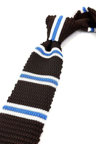 Kravatkolik Brown - Blue Striped Knitted Tie Knitted 8372