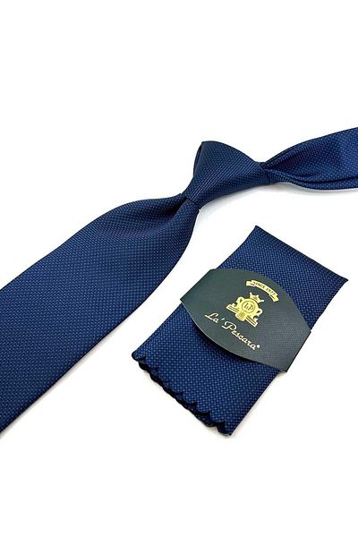 Kravatkolik Navy Blue Dot Pattern Classic Tie with Handkerchief KK12405