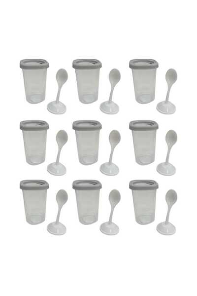 CEPHOME Cutie de condimente din plastic cu linguriță, 9 bucăți, ALB