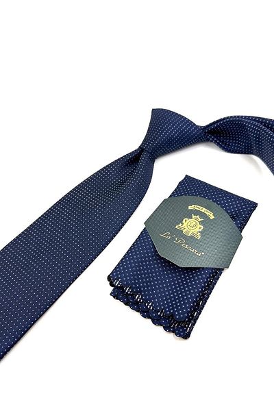 Kravatkolik Navy Blue Dot Pattern Classic Tie with Handkerchief Kk11053