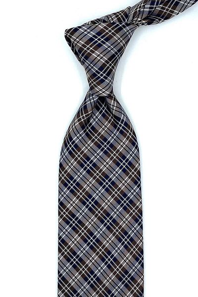 Kravatkolik Glampao Style Brown Plaid Pattern Italian Silk Tie Ik1246